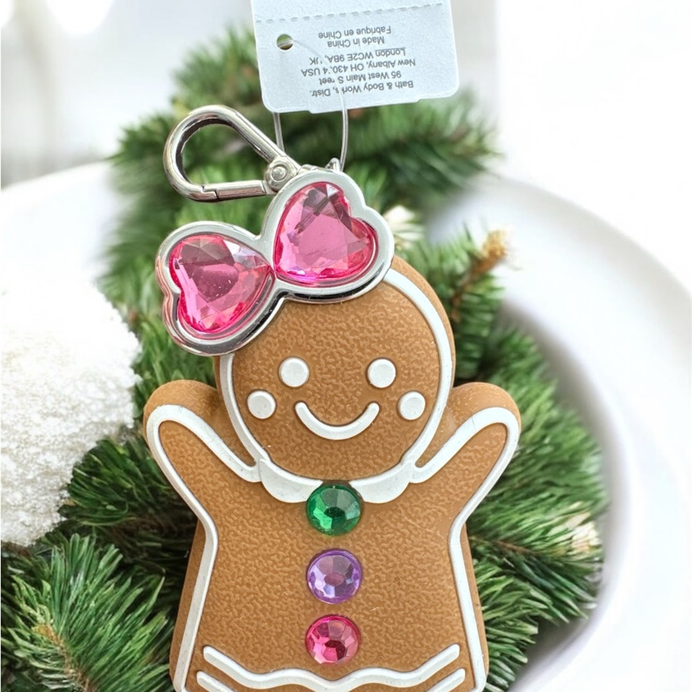 NWT Bath and Body Works Gingerbread Girl Keychain with Jewel Heart Accents.